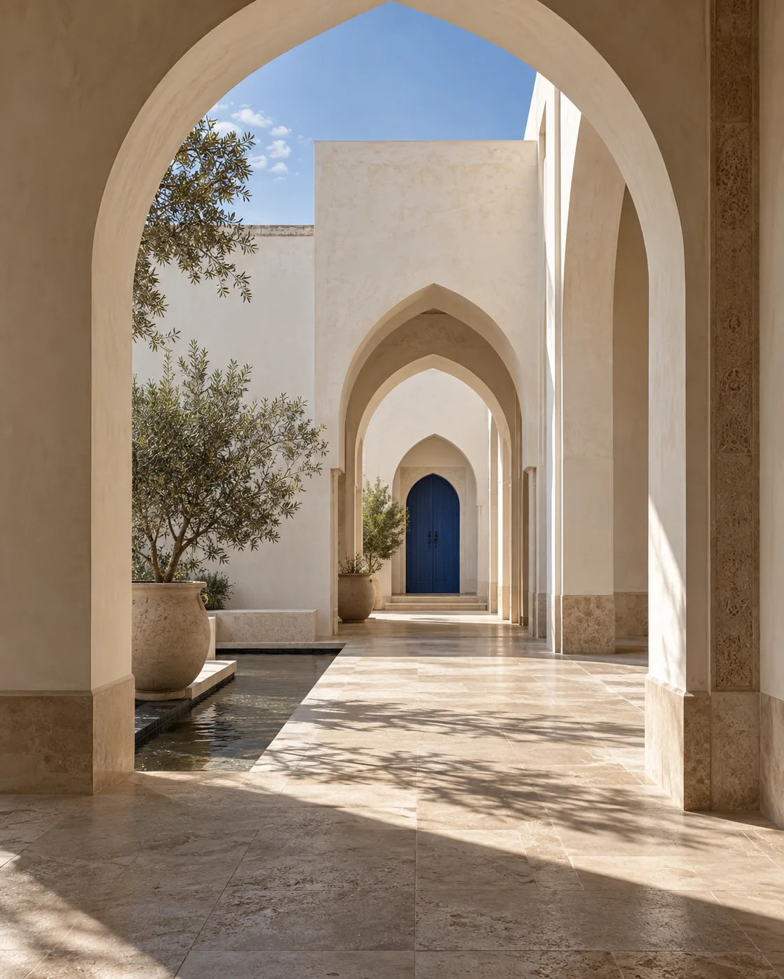 Illustration d’une architecture marocaine contemporaine aux arches de pierre
